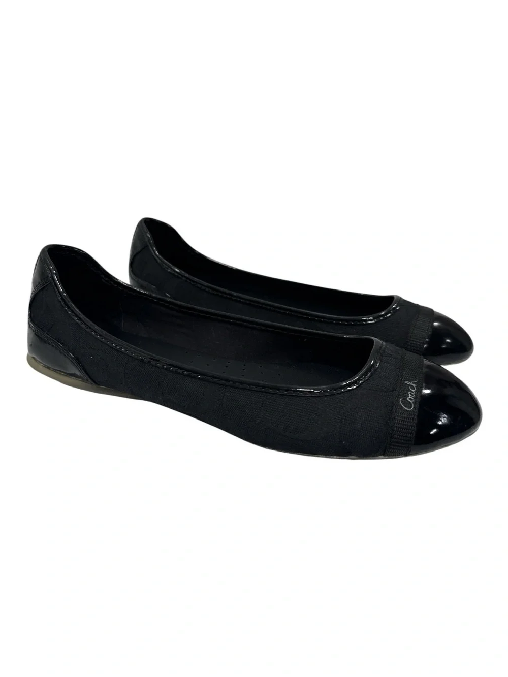 Coach Cecile Black Signature Ballet Flats With Patent Leather Cap Toe Size 9.5